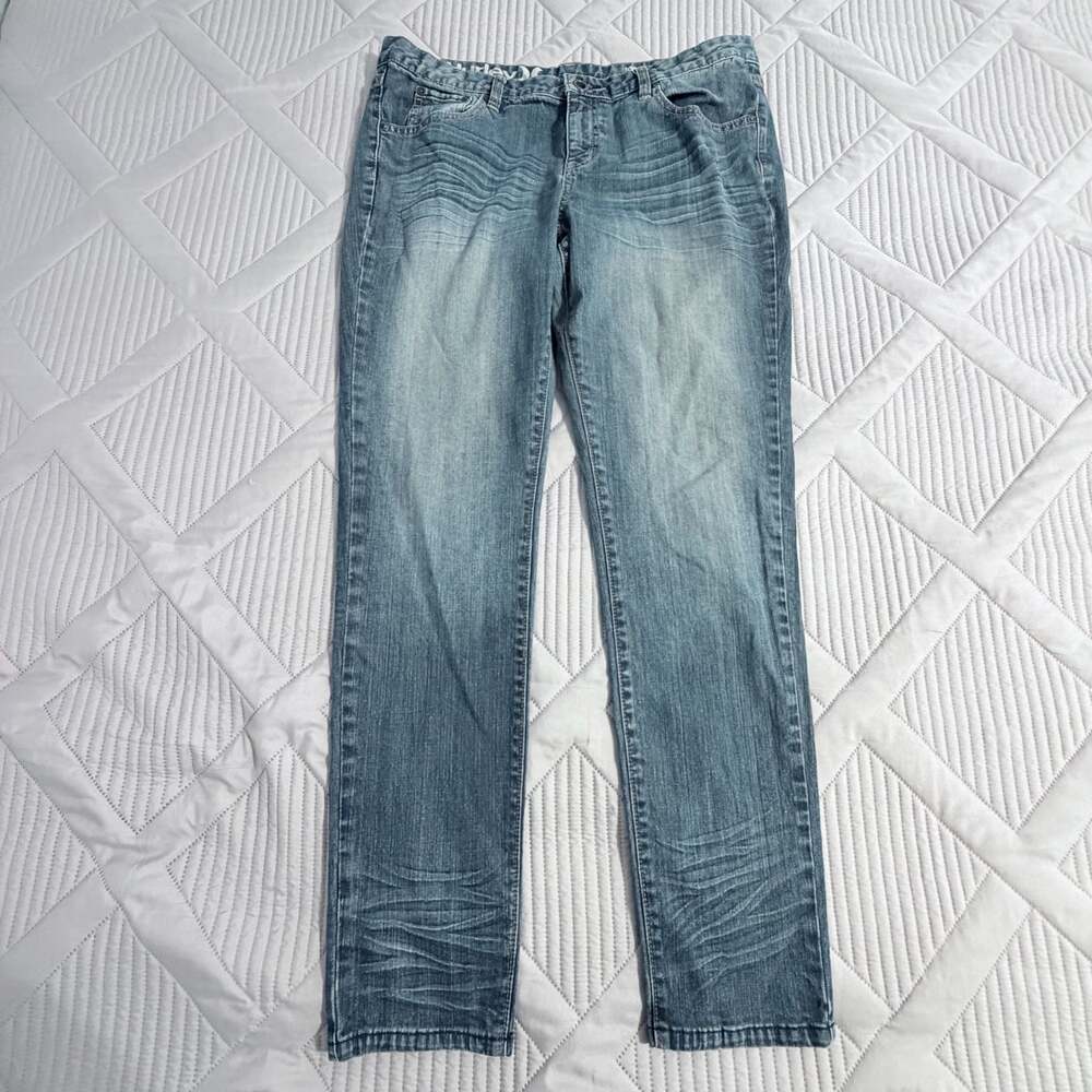 Hurley Women's Light Wash Whiskered Straight Leg Denim Jeans Size 32
